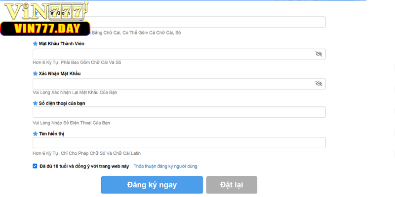 Cách đăng ký tài khoản VIN777